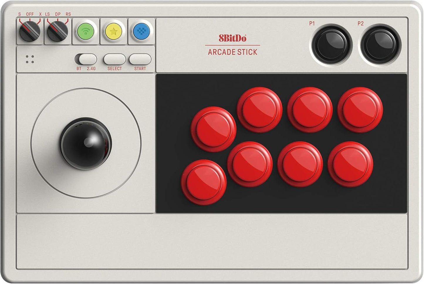 8BitDo Retro Arcade Fight Stick 8 Way Joystick with 2 Dedicated Macro Buttons and Turbo Function for Switch/Switch 2 and PC Windows, Support Bluetooth, 2.4G Wireless and Wired USB-C Cable Connection