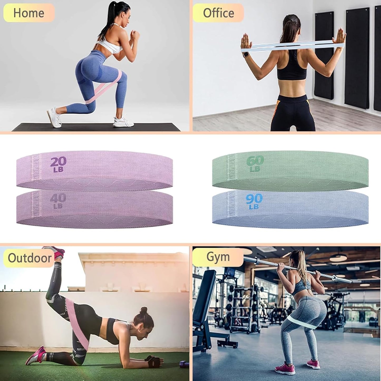Fabric Resistance Bands Set for Women & Men, 4 Pack Workout Booty Bands | 4 Resistance Levels Exercise Bands, Built in Silicone Non-Slip, For Glutes, Legs, Squats, Yoga, Pilates and Strength Training