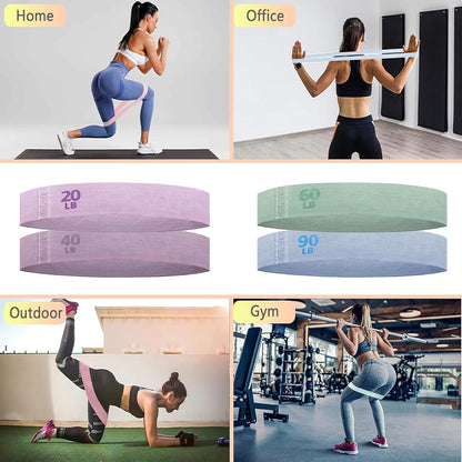 Fabric Resistance Bands Set for Women & Men, 4 Pack Workout Booty Bands | 4 Resistance Levels Exercise Bands, Built in Silicone Non-Slip, For Glutes, Legs, Squats, Yoga, Pilates and Strength Training