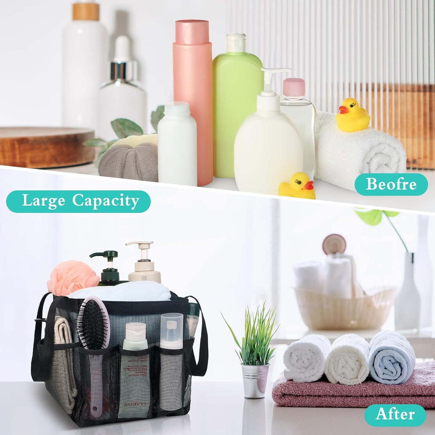 Attmu Mesh Shower Caddy Portable for College Dorm Room Essentials with 8 Pockets, Hanging Shower Caddy Basket Tote Bag Toiletry Accessories for Bathroom