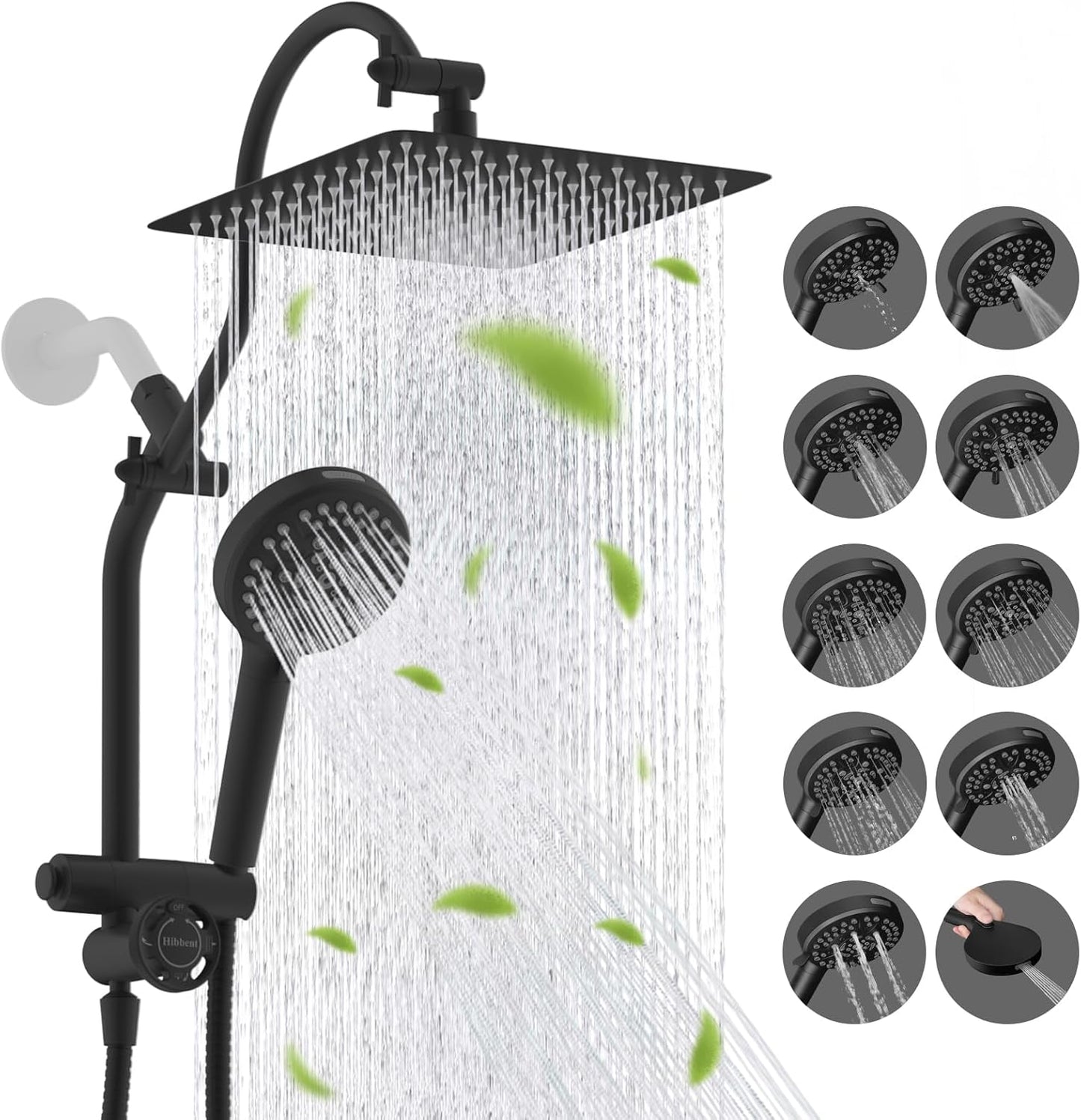 Hibbent Upgraded All Metal 10"Rainfall Showerhead Combo, High Pressure Shower Head with 10-Spray Mode Handheld, Innovative 4-way Diverter with Pause Mode, 71'' Shower Hose and Handheld Holder, Chrome