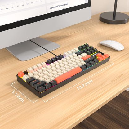Fogruaden Full Size Mechanical Keyboard, Green Matcha Keyboard, Wired USB 104 Keys RGB Backlit Gaming Keyboard with Number Pad, Red Switches, NKRO Mechanical Keyboard for Windows Laptop PC Gamer