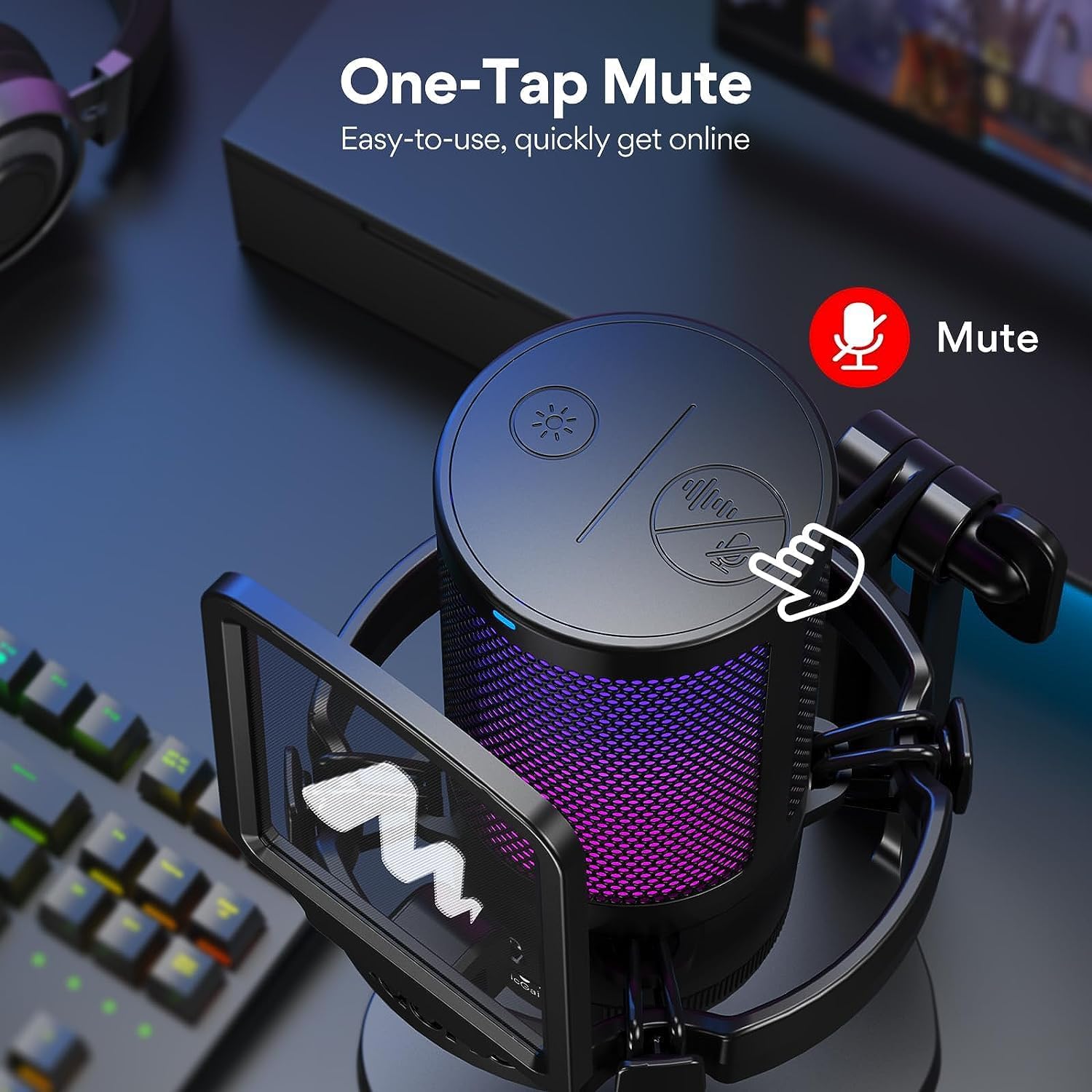 MAONO USB Gaming Microphone | Streaming Microphone | Podcast Microphone | Recording Microphone | RGB USB Microphone | Unidirectional Condenser Mic - PuriLite