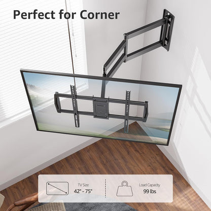 MOUNTUP 37.9" Long Arm TV Wall Mount for Most 42-75 Inch TVs, Full Motion Corner Wall Mount TV Bracket with Extension & Tilt & Swivel Articulating Arm, Max VESA 600x400mm and Up to 99 lbs, MU0047-L