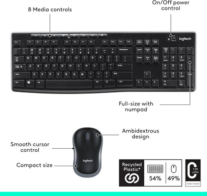Logitech MK270 Wireless Keyboard and Mouse Combo for Windows, 2.4 GHz Wireless, Compact Mouse, 8 Multimedia and Shortcut Keys, 2-Year Battery Life, for PC, Laptop - Rose