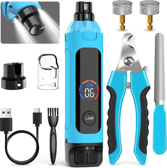 Dog Nail Grinder 6-Speed with LED Display, Dog & Cat Nail Clippers and Trimmers, Pet Nail Grinder with 2 LED Lights - Super Quiet Rechargeable Claw Trimmer for Large Medium Small Puppy Dogs/Cats