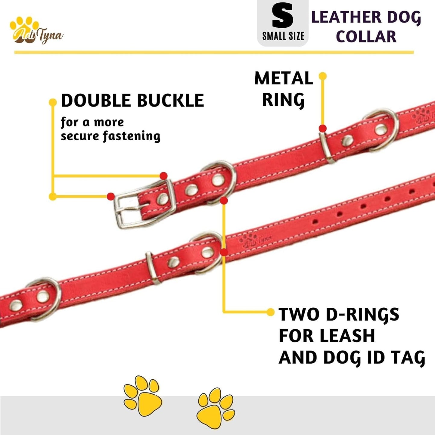 ADITYNA Heavy-Duty Leather Dog Collar for Medium Dogs - Soft and Strong, 100% Genuine Leather - Collier Pour Chien (Medium: Fit 13" - 20" Neck, Brown)