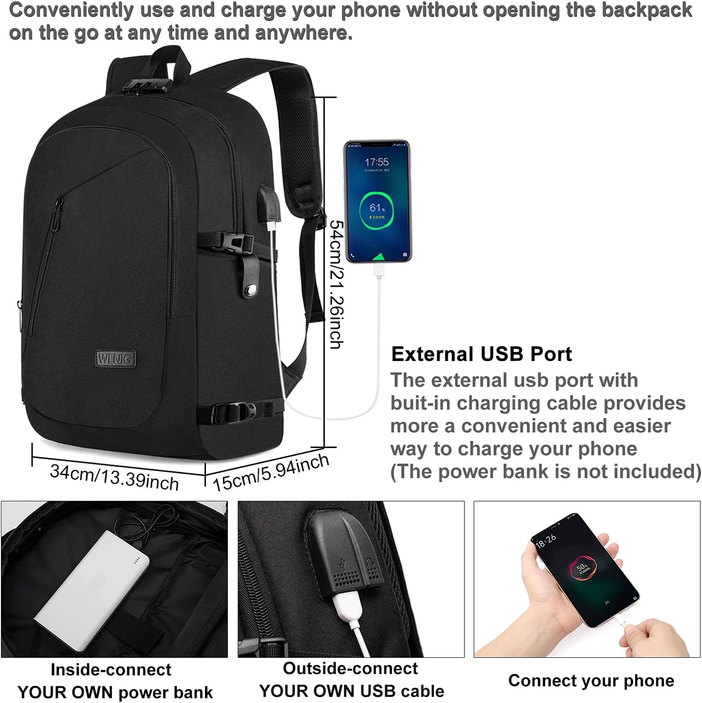Laptop Backpack,Anti Theft Business Travel Backpack for Men Women Work Bag Slim Laptop Bag with USB Charging Port Lock,Durable Water Resistant Computer Bag Fits 15.6 Inch Laptop Notebook,Black