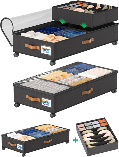 Under Bed Storage Bins | Foldable Clothes Organizer | Shoe Storage Container | Bedroom Furniture Storage | Rolling Under Bed Storage - PuriLite