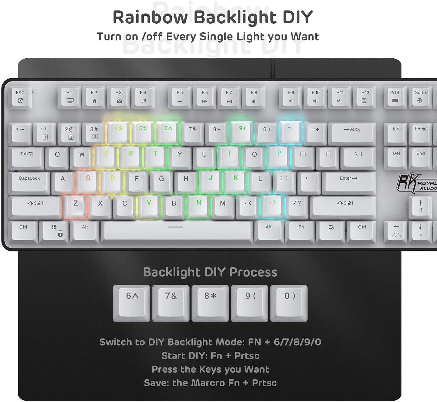 RK ROYAL KLUDGE RK920 Full Size Mechanical Keyboard, Rainbow Backlit Gaming Keyboard, 104 Keys Wired Mechanical Keyboard with Number Pad, Tactile Brown Switch