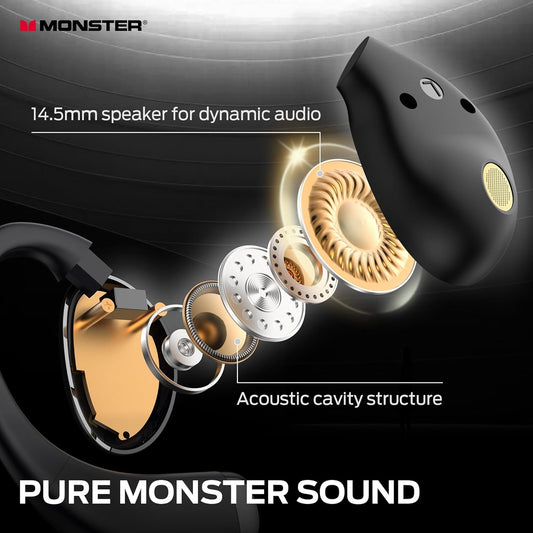 Monster Open Ear AC520 Headphones, Bluetooth 6.0 Wireless Earbuds with HiFi Sound, Open Ear Earbuds with 24H Playtime, Unique Handbag Design, ENC Clear Call, IPX6 Resistance Wireless Headphones - PuriLite