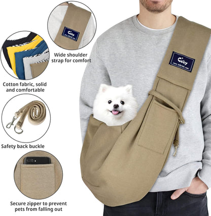 Cuby Adjustable Dog Cat Sling Padded Hard Bottom Pet Carrier Sling Soft Carrying Puppy Bag for Small Dogs Cats Outdoor Travel (Grayish-White)