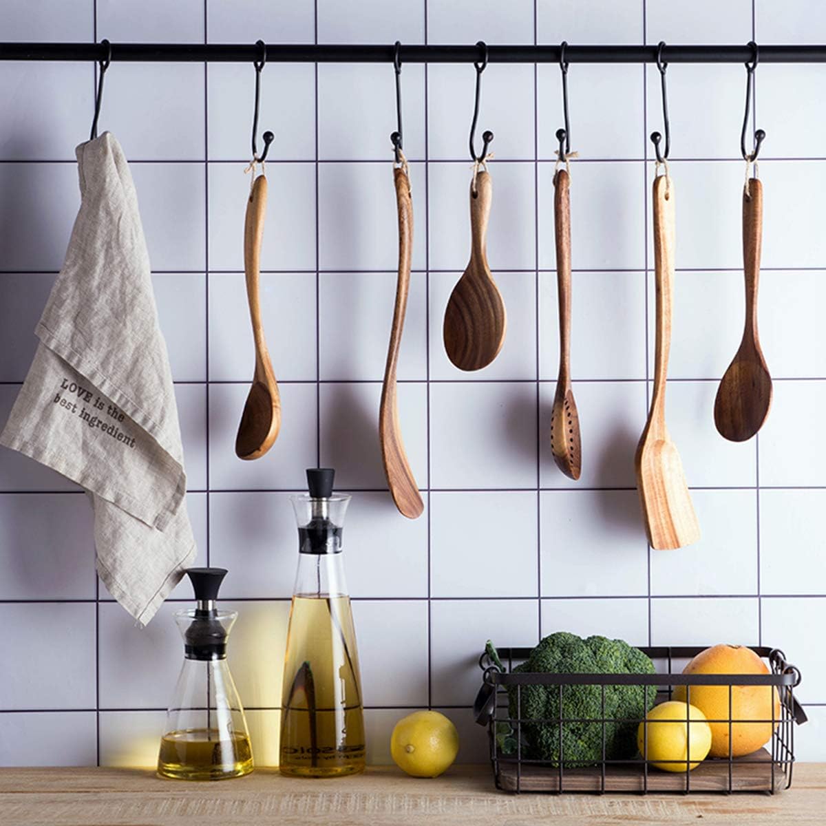 Wooden Cooking Utensils Set | Natural Teak Kitchen Spoons | Heat Resistant Wooden Spatula | Non Stick Cookware Tools | Eco Friendly Kitchen Utensils - PuriLite