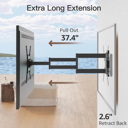 ELIVED Long Arm TV Wall Mount for Most 26-65 Inch TVs, 37.4 Inch Long Extension TV Mount Swivel and Tilt, Max VESA 400x400mm, Full Motion Wall Mount tv Bracket Holds up to 77 lbs.