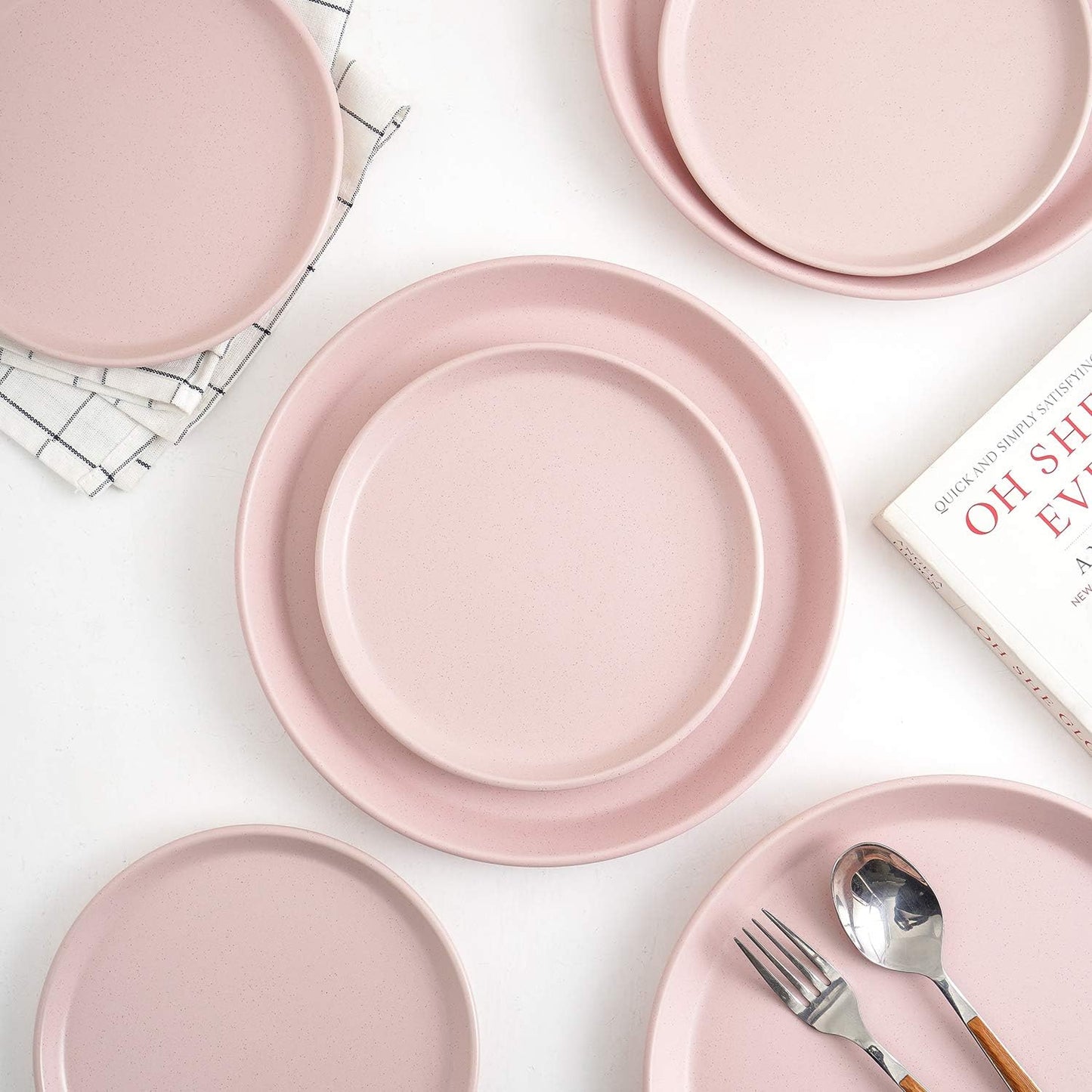 Stone Lain 16 Piece Stoneware Round Dinnerware Set, Pink