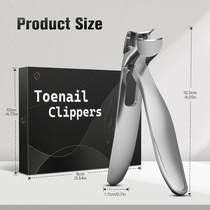 FERYES Angled Head Long Handled Toenail Clipper for Seniors - Large Wide Jaw Nail Clipper with Catcher for Thick Nails - Easier Trimming, Ergonomic Design (Black)