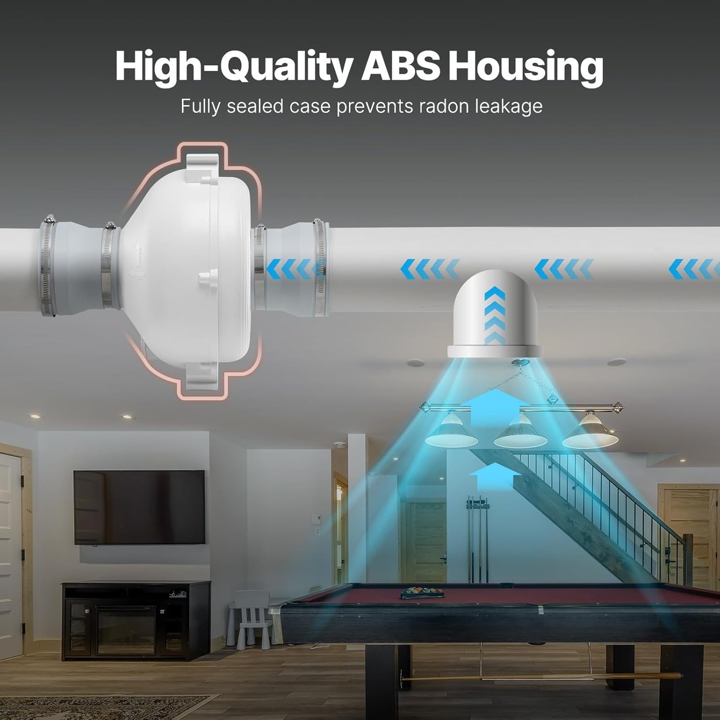 VEVOR 4 to 4.5 inch Radon Mitigation Fan System, Quiet 260 CFM Radon Mitigation Kit with 2 Couplers, Waterproof Radon Fan Electric Inline Duct Fan Exhaust Fan for Indoor Outdoor Ventilation