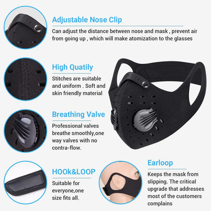 PISIQI Half Face Sports Face Protections Anti Dust Face Mouth Outdoor Riding Protections with Valve Reusable Breathing Lightweight Face Shield Outdoor Facial for Men and Women