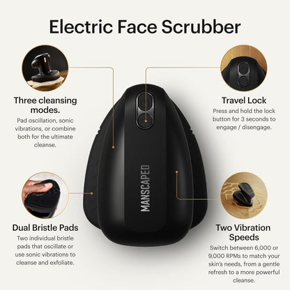 MANSCAPED® The Face Buffer PRO - Men's Electric Silicone Face Scrubber for Nourishing, Deep Cleaning & Exfoliating Your Skin, 3 Facial Cleansing Modes & 2 Sonic Vibration Speeds, Travel Lock