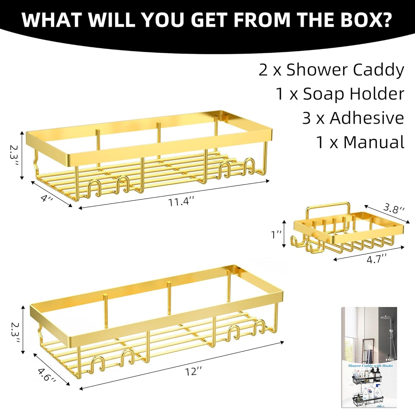 MOFOROCO 3-Pack Shower Caddy Basket Shelf with Soap Holder, No Drilling Traceless Adhesive Shower Wall Shelves, Rustproof Black Bathroom Shower Storage Organizer…