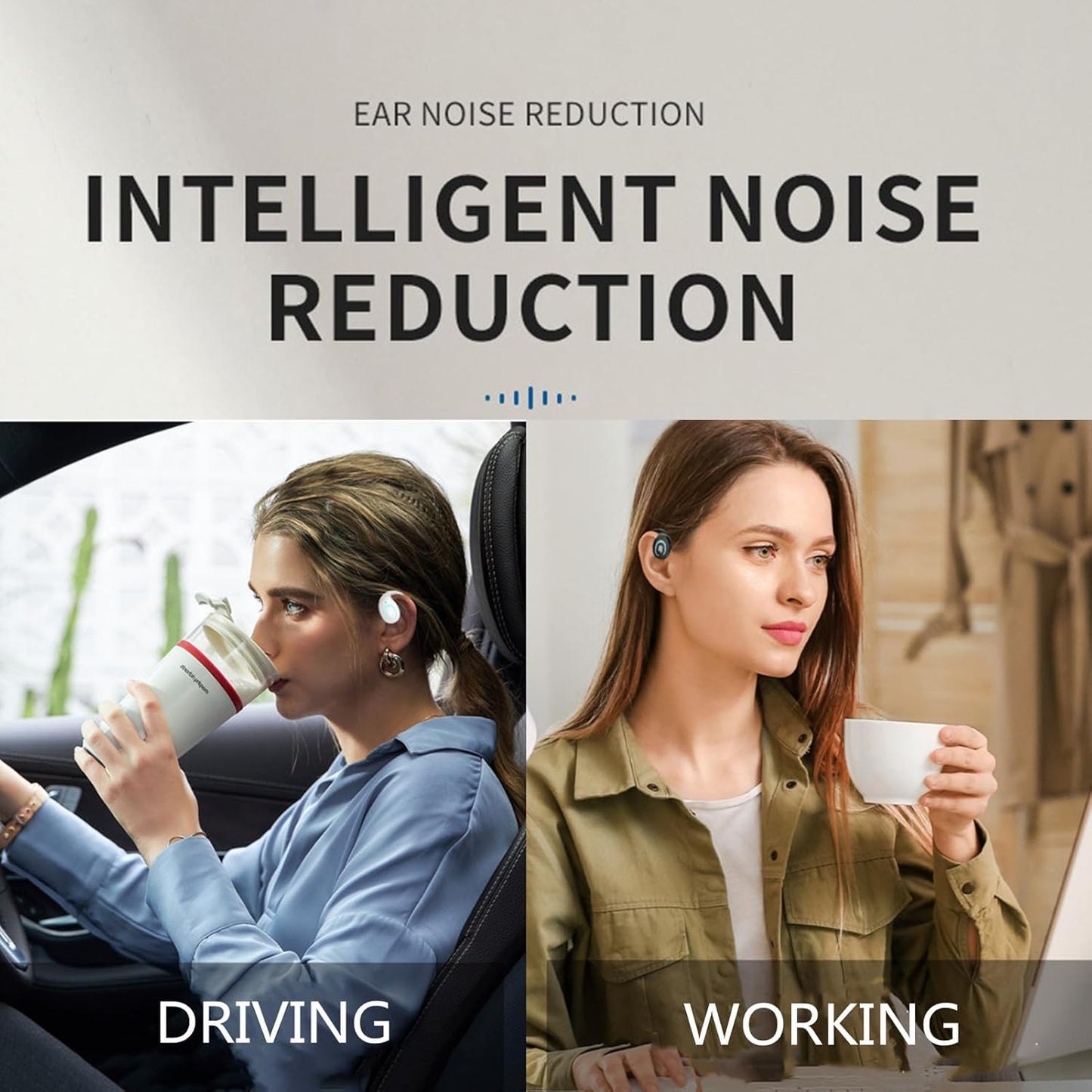 Sunffice Open Ear Bluetooth 5.3 Earpiece,Single-Ear Headset Hands-Free Earphones with Earhook,Noise-Cancellation Stereo Sound Sports Earbud for Office Driving Calling Compatible Android/iPhone(Black)