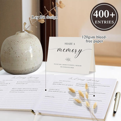 Lanpn Funeral Guest Book for Memorial Service, Linen in Loving Memory Registry Guest Book, Funeral Favors Sign in Books for Guests Celebration of Life Memory Book for Funeral with Table Sign, Black