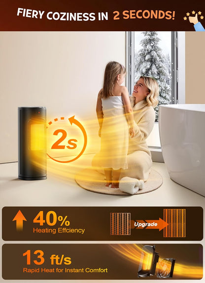 Portable Electric Space Heater | Indoor Room Heater with Thermostat | Oscillating Tower Heater | Remote Control Heater | Ceramic Space Heater