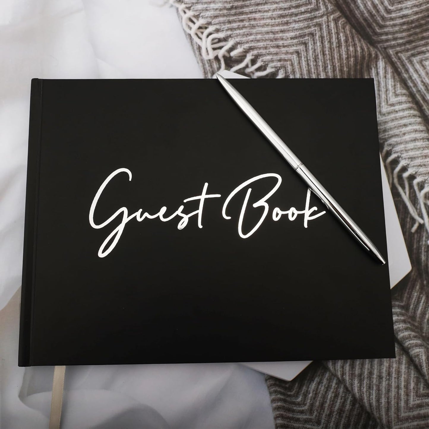 Black Guest Book for Funeral-7" x 9" Registry Sign In Book for Reception, Graduation Party, Birthday, Black Guestbook for Memorial Service with Gilded Silver Edges (100 pages) - PuriLite