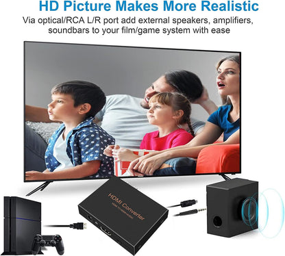 1080P HDMI Audio Extractor, HDMI to HDMI Audio (L/R RCA + Toslink Optical SPDIF) Video Converter Adapter Splitter with Optical Fiber Cable for PS3 PS4 Blu-ray DVD Player Sky HD Box