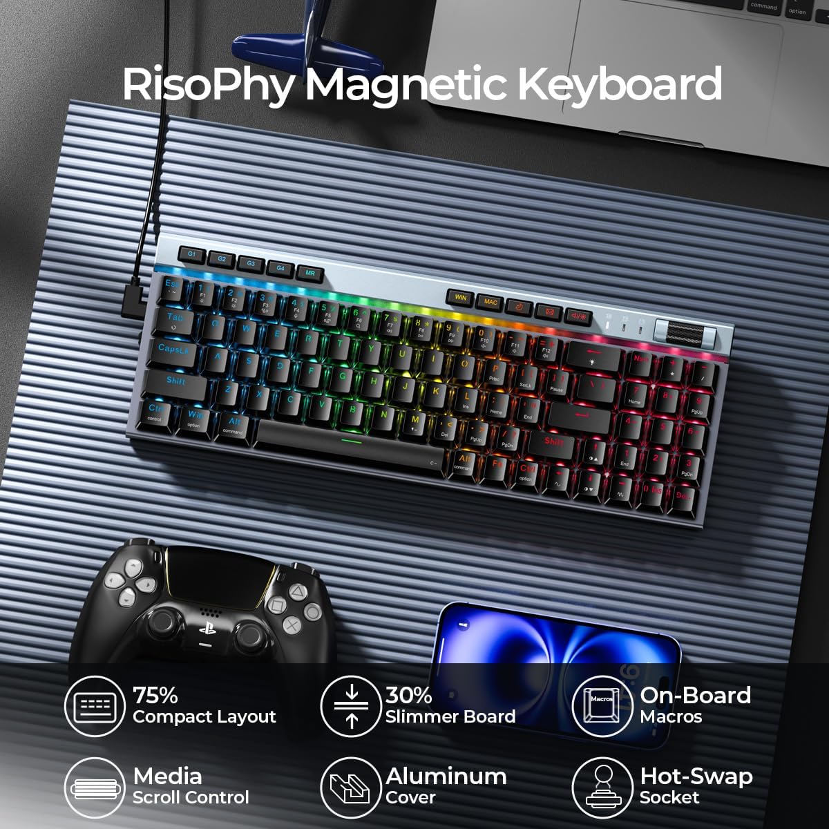 Mechanical Gaming Keyboard,RGB 104 Keys Ultra-Slim Rainbow LED Backlit USB Wired Keyboard with Blue Switches,Durable ABS Keycaps/Anti-Ghosting/Spill-Resistant Mechanical Keyboard for PC Mac Xbox Gamer