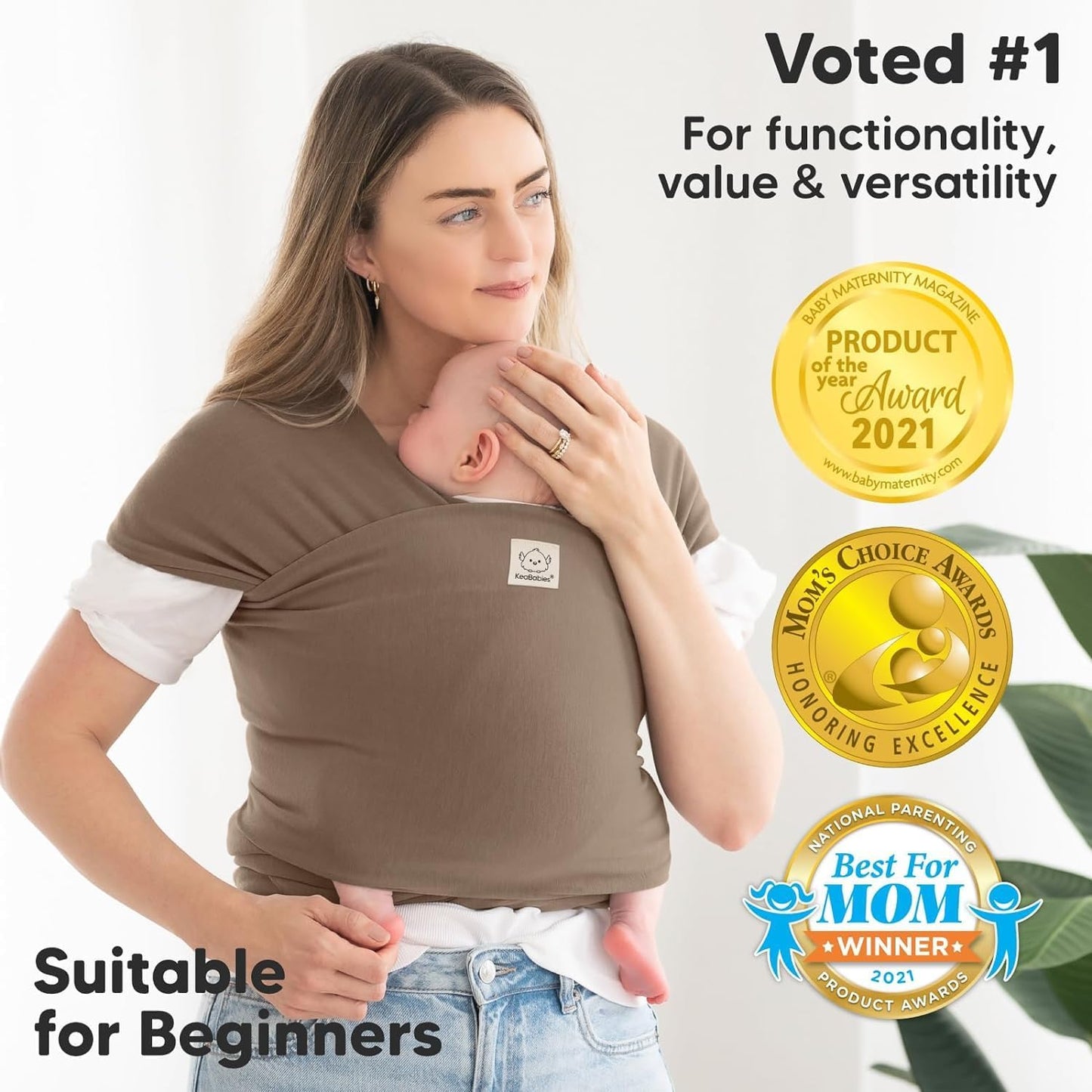 KeaBabies Baby Wrap Carrier - All in 1 Original Baby Carrier Newborn To Toddler Sling, Easy to Wear, Hands Free Bonding, Lightweight, Breathable Infant Wraps (Trendy Black)