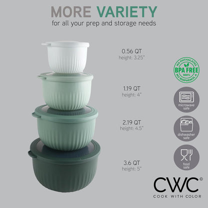 COOK WITH COLOR Prep Bowls with Lids- 8 Piece Nesting Plastic Small Mixing Bowl Set with Lids (Teal Ombre)