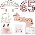 65th Birthday Decorations for Women, Including 65th Birthday Sash and Crown, Cake Topper and Candles, Number Balloons Rose Gold, 65 Year Old Gifts for Women - PuriLite