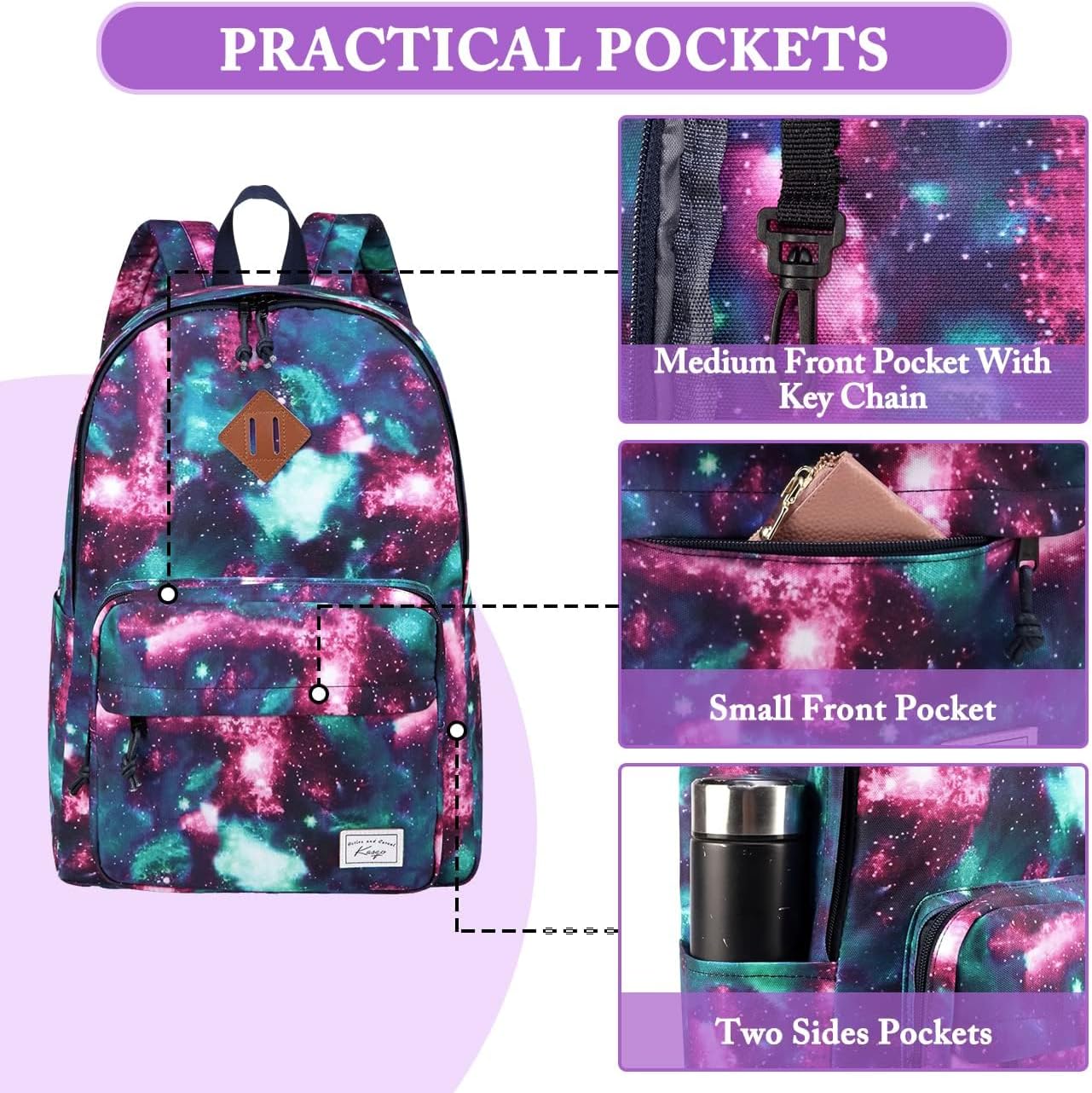 School Backpack, Kasqo 15.6 Inch Classic Lightweight Water-Resistant Backpack for Men Women Teens Girls Boys Kids to School, College, Travel, Work, Black