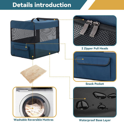 PETSFIT Soft Sided Dog Crate, Travel Dog Crate - 19 Inch Lightweight, Roomy, Easy to Set Up, Sturdy Portable Dog Kennel with Thick Mat, Navy Blue
