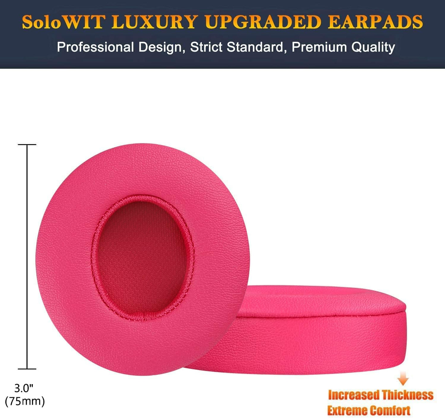 SoloWIT® Ear Pads Cushions Replacement, Earpads for Beats Solo 2 & Solo 3 Wireless On-Ear Headphones with Soft Protein Leather, Stronger Adhesive, Noise Isolation Memory Foam - Black