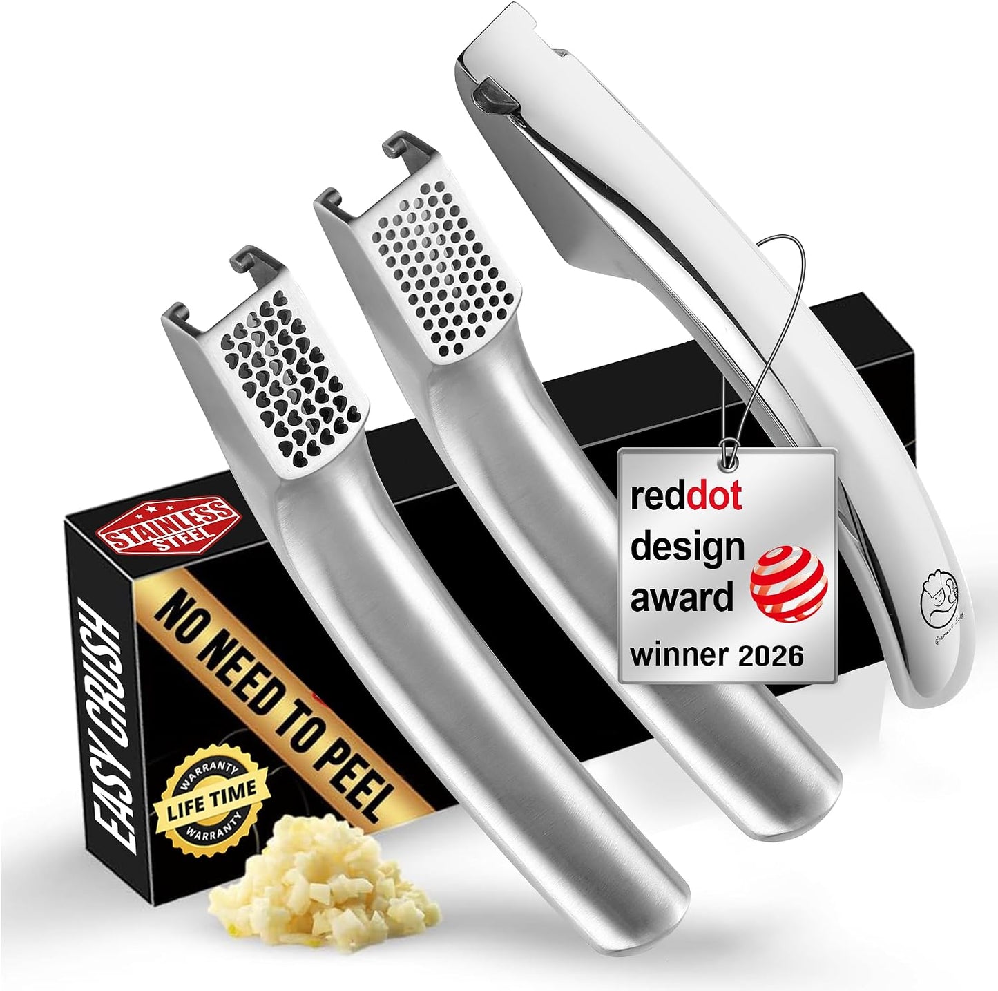 Gourmet Easy Lifetime Replace Garlic Press, No Need to Peel, Fine & Coarse