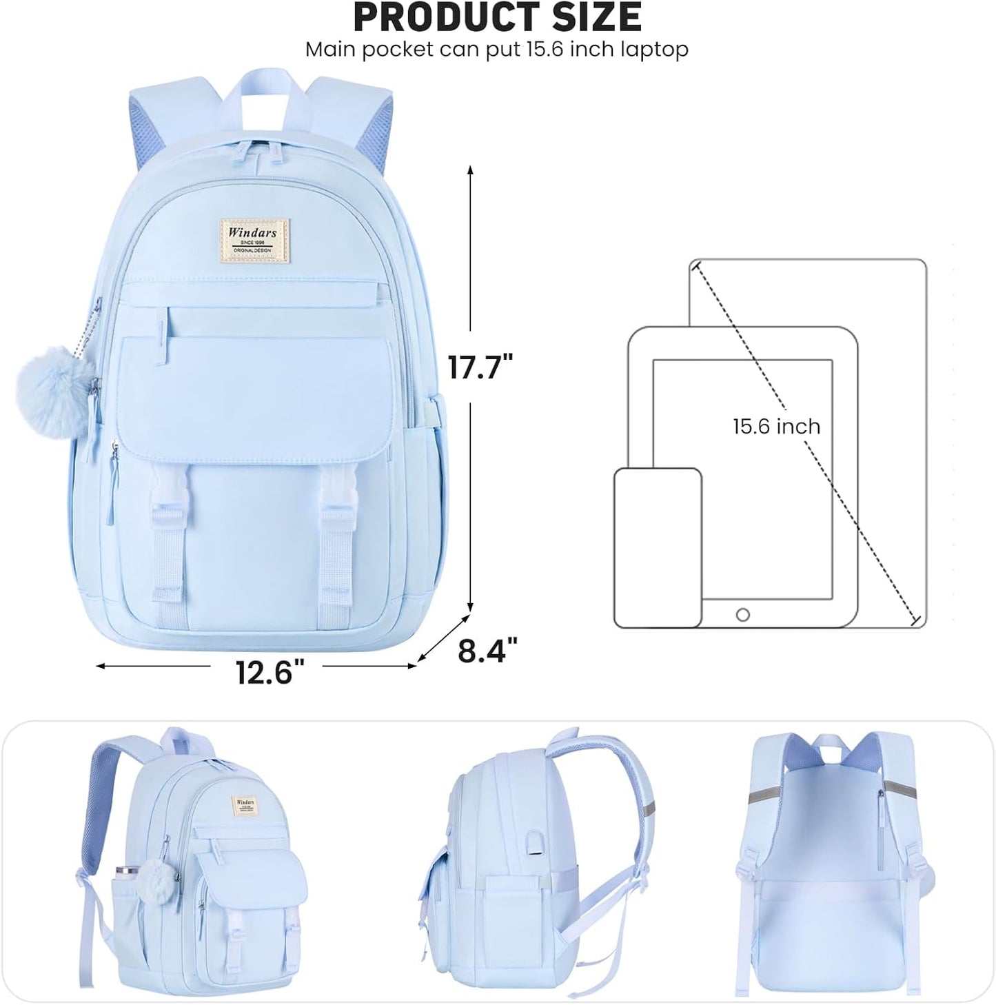 WINDARS School Backpack for Teen Girls, Cute College Backpacks for Women Students Aesthetic Bookbag Large 15.6 Inch Laptop Bag Middle School Travel Back Pack (Khaki Beige)