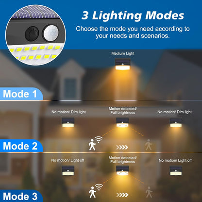 Solar Lights Outdoor, [ 8 Pack/138LED ] Solar Motion Sensor Light Outdoor with 3 Lighting Modes Wireless Waterproof Solar Wall Lights Solar Security Lights for Fence Yard Garden Deck Garage