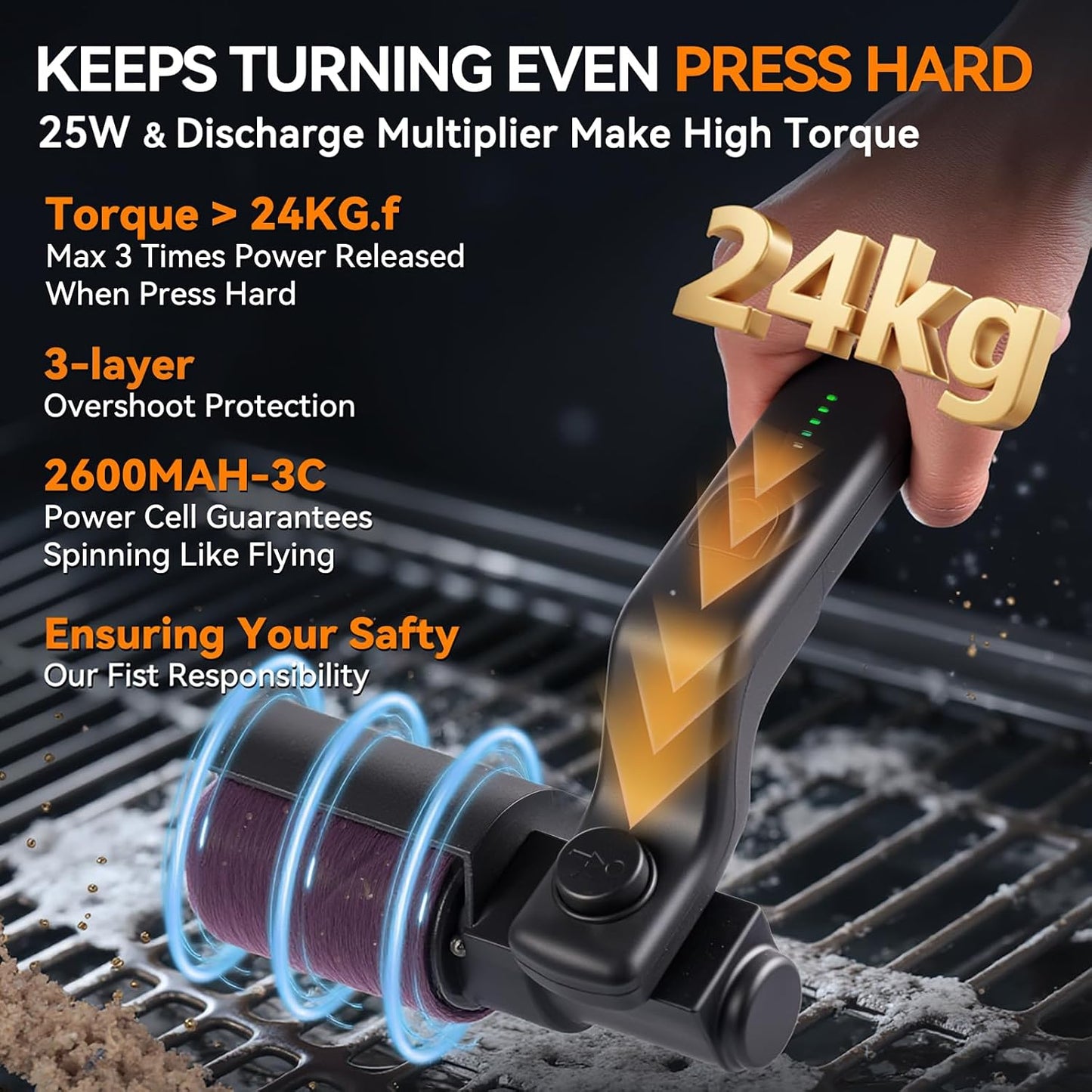 Electric Grill Cordless Cleaning Brush, Upgraded AS SEEN ON TV! BBQ Barbecue Scrubber, High Torque 25W Motor & MAX 400RPM, Dual Heads & Splash Guard, Price 59.97 for Genuine Product！