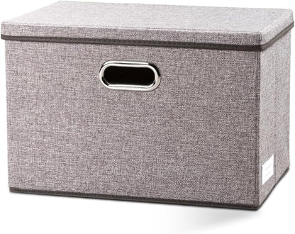 PRANDOM Large Foldable Storage Bin with Lid [1-Pack] Linen Fabric Decorative Storage Box Organizer Containers Basket Cube with Handles Divider for Bedroom Closet Office Living Room (17.7x11.8x11.8")