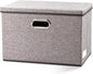 PRANDOM Large Foldable Storage Bin with Lid [1-Pack] Linen Fabric Decorative Storage Box Organizer Containers Basket Cube with Handles Divider for Bedroom Closet Office Living Room (17.7x11.8x11.8")