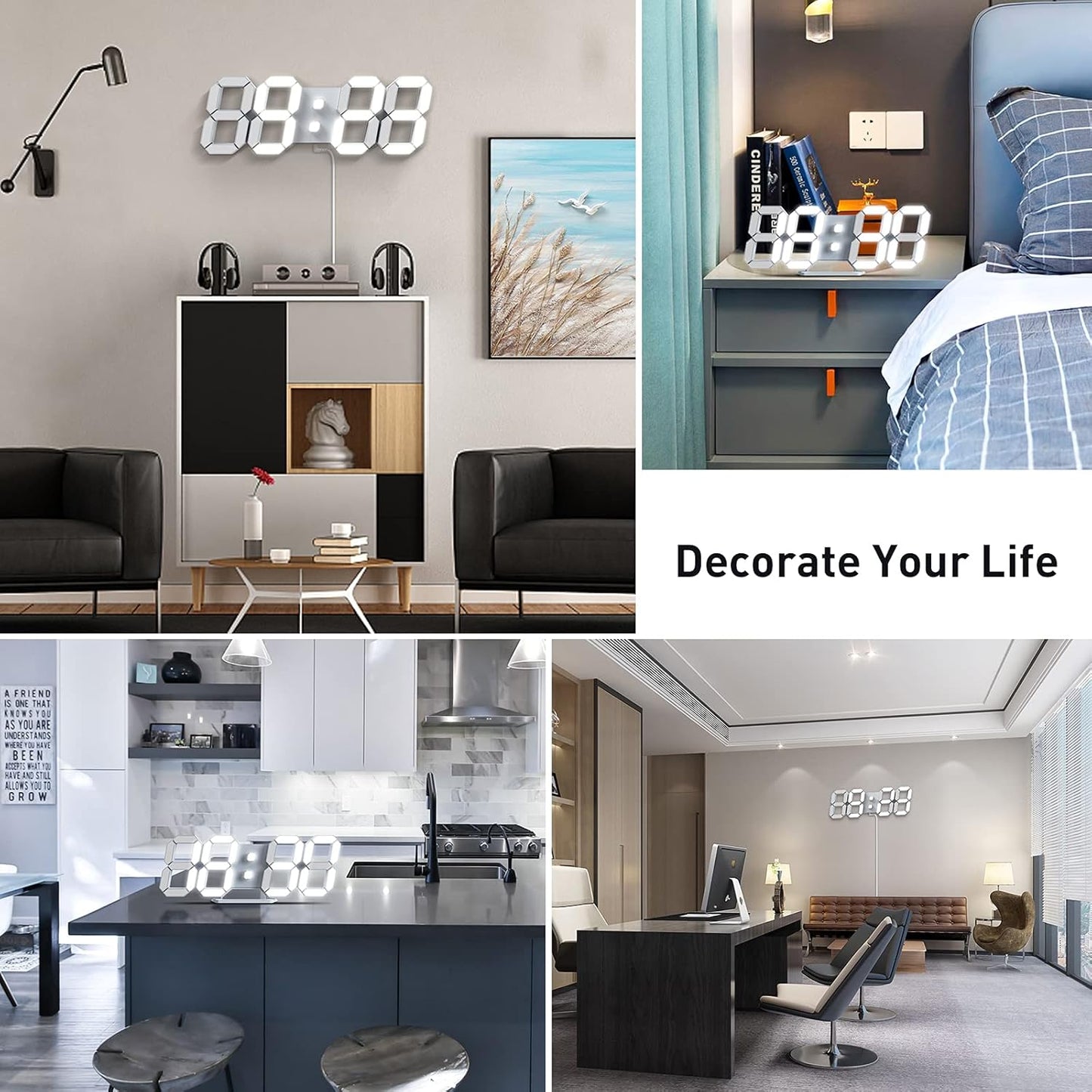EDUP HOME 3D LED Wall Clock Desk Alarm Clock 7 Colors 9.7" with Remote Control, Digital Alarm Clock Adjustable Brightness Timer 12/24 Hr Time/Date/Temperature for Kid Bedroom/Kitchen/Office
