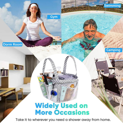 Mesh Shower Caddy Tote, Large College Dorm Bathroom Caddy Organizer with Key Hook and 2 Oxford Handles, Quick Hold, 8 Basket Pockets for Camp Gym