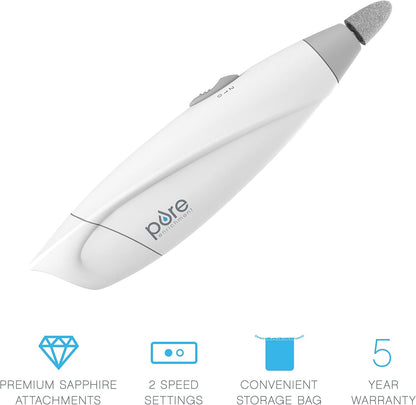 Pure Enrichment PureNails Express Cordless Manicure and Pedicure System - Portable, Battery-Powered Nail File with 5 Interchangeable Attachments, 2 Speeds and Storage Bag - Ideal for Travel & Home