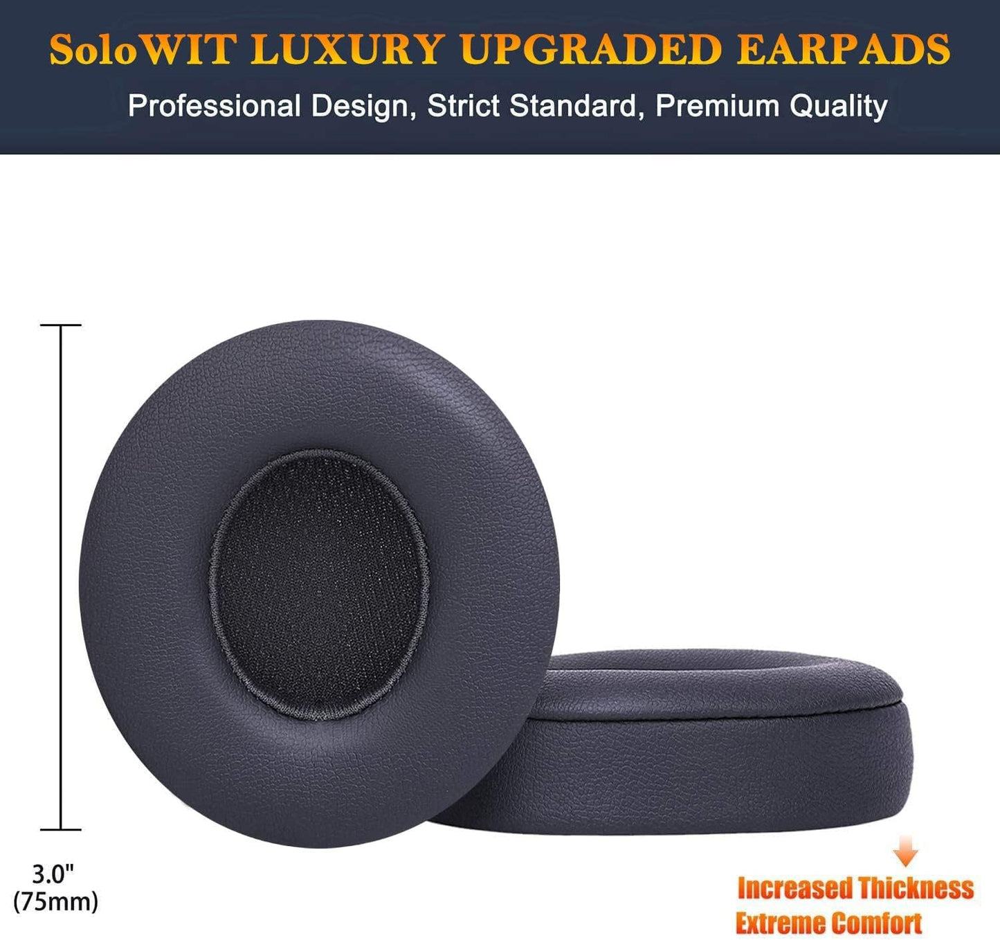 SoloWIT® Ear Pads Cushions Replacement, Earpads for Beats Solo 2 & Solo 3 Wireless On-Ear Headphones with Soft Protein Leather, Stronger Adhesive, Noise Isolation Memory Foam - Black