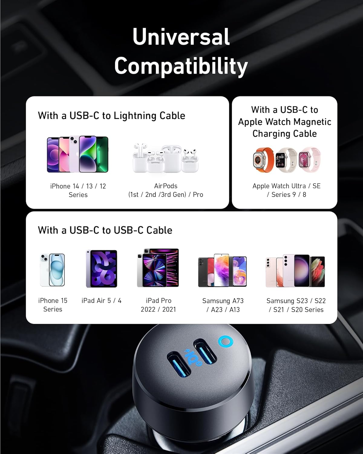 Anker USB C Car Charger, 40W 2-Port PowerIQ 3.0 Type C Adapter, iPhone 16 Car Charger, PowerDrive III Duo with Power Delivery for iPhone 16/15/14/13, Galaxy S22/S20/S10, Pixel, iPad, and More - PuriLite