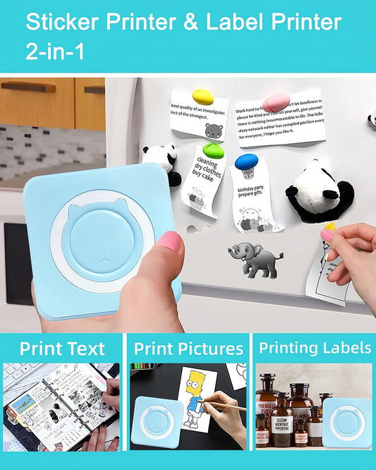 Label Maker - Mini Portable Sticker Printer with 13 Rolls Self-Adhesive Thermal Papers, Labeller Machine for Home Office Study Business Texts Journal, Blue - PuriLite