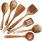 Wooden Spoons for Cooking, ADLORYEA Wood Kitchen Utensils Set, Natural Teak Wooden Cooking Utensils set for Nonstick Cookware, 7-Piece Sturdy Eco-friendly and Healthy Wooden Spatula for Cooking