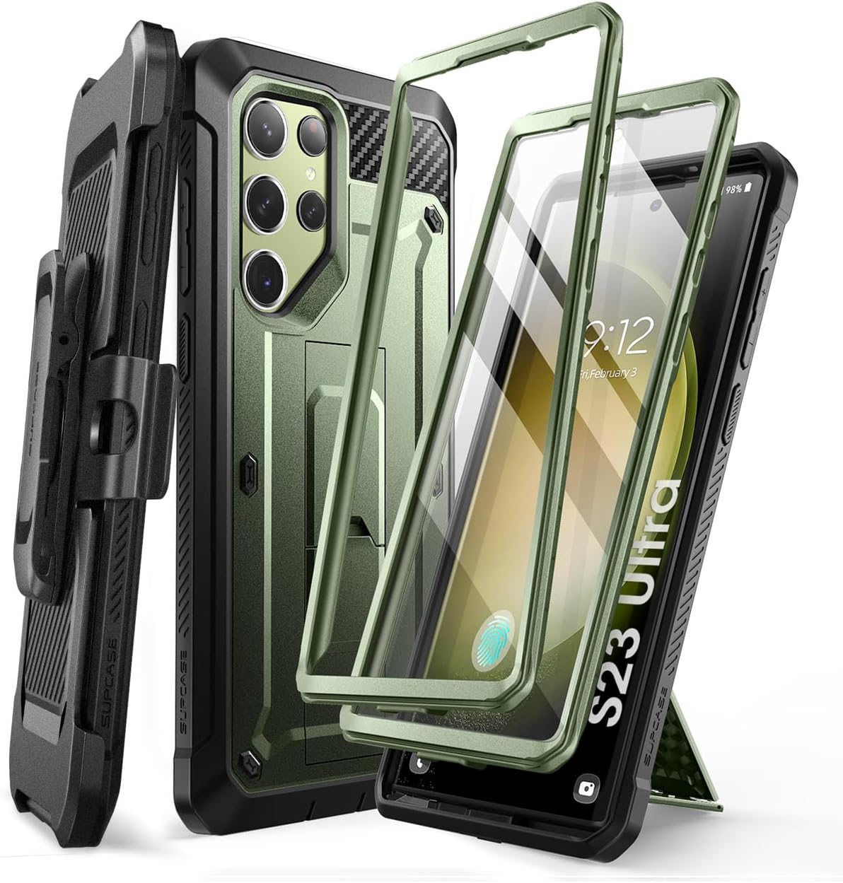 SUPCASE Unicorn Beetle Pro Case for Samsung Galaxy S23 Ultra 5G (2023), [Extra Front Frame] Full-Body Dual Layer Rugged Belt-Clip & Kickstand Case with Built-in Screen Protector (Black)